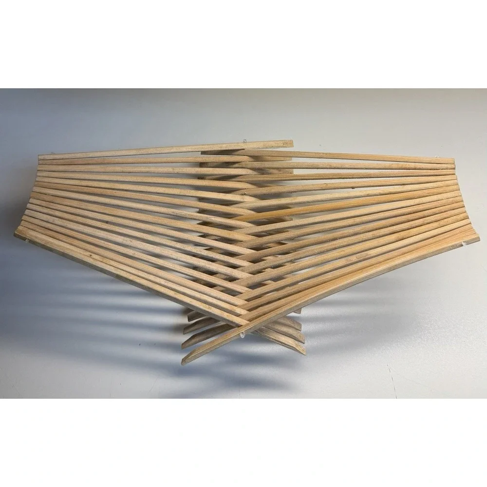 Mid Century Modern Folding Wooden Slat‎ Fruit Basket Expandable Trivet 12